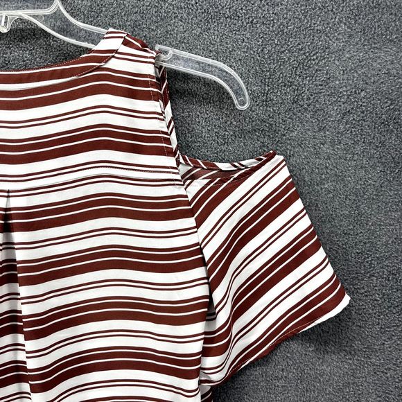 Soho Jeans NY & Co Top Womens Small Red White Striped Short Sleeve Cold Shoulder - Picture 5 of 15